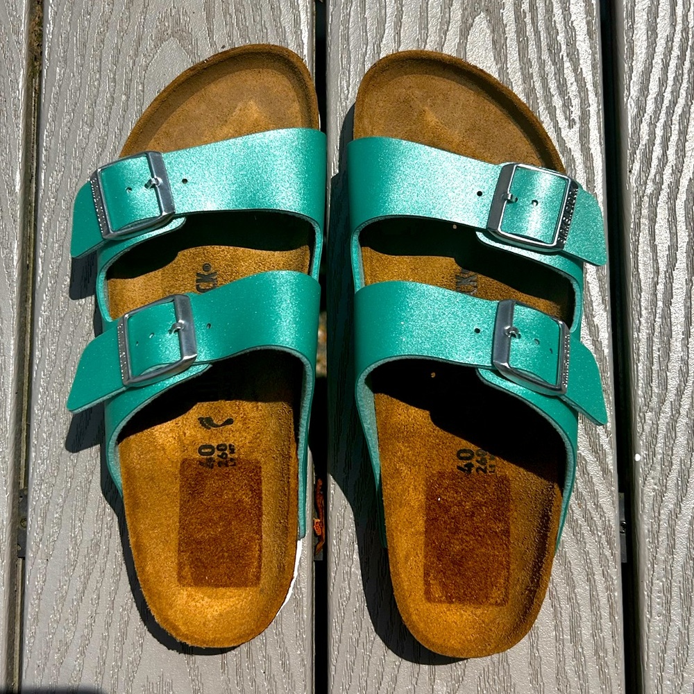 Birkenstock Aqua/Teal Arizona sandal, Size 40/9-9.5